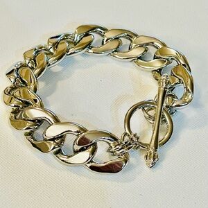 Silver tone toggle clasp bracelet, chunky bracelet, toggle clasp, silver bracele